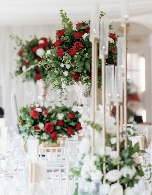 Red Flower Centrepieces at North Mymms Park